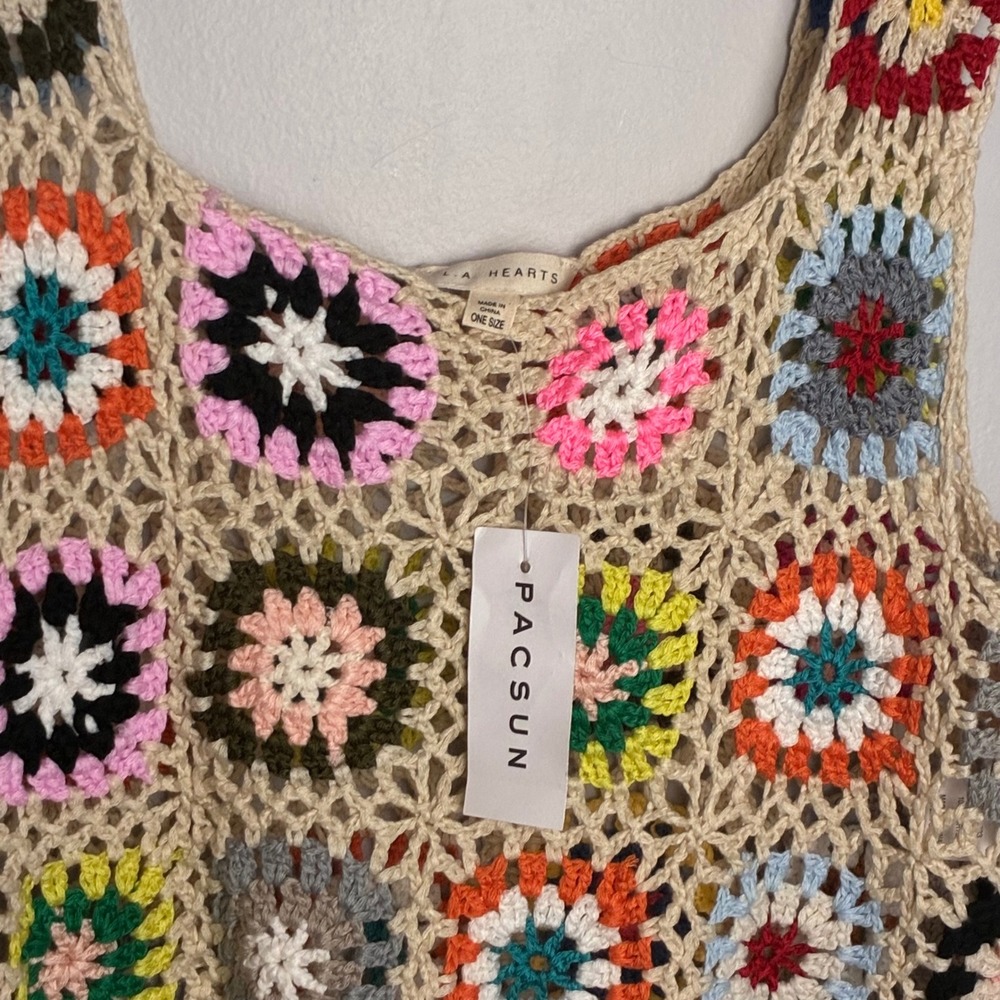 Pacsun LA Hearts Crochet Granny Square Crop Top One Size Festival Boho - Picture 4 of 11